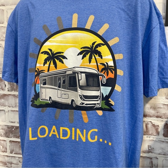Gildan Heather Blue Tee camping vaca loading XL - Picture 3 of 7